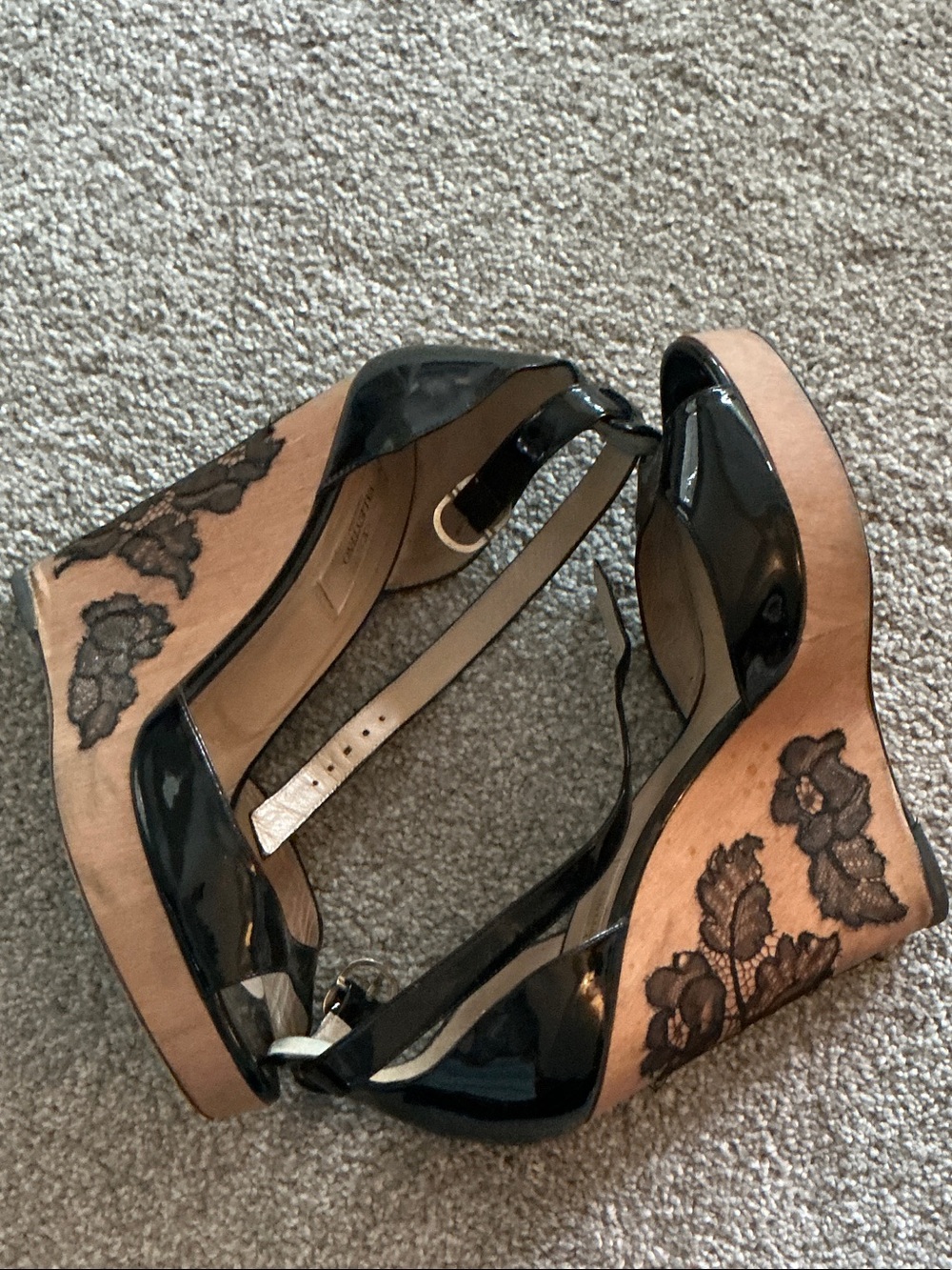 Valentino Black Patent Peep-Toe Ankle-Strap Platform Heels - Picture 4 of 7
